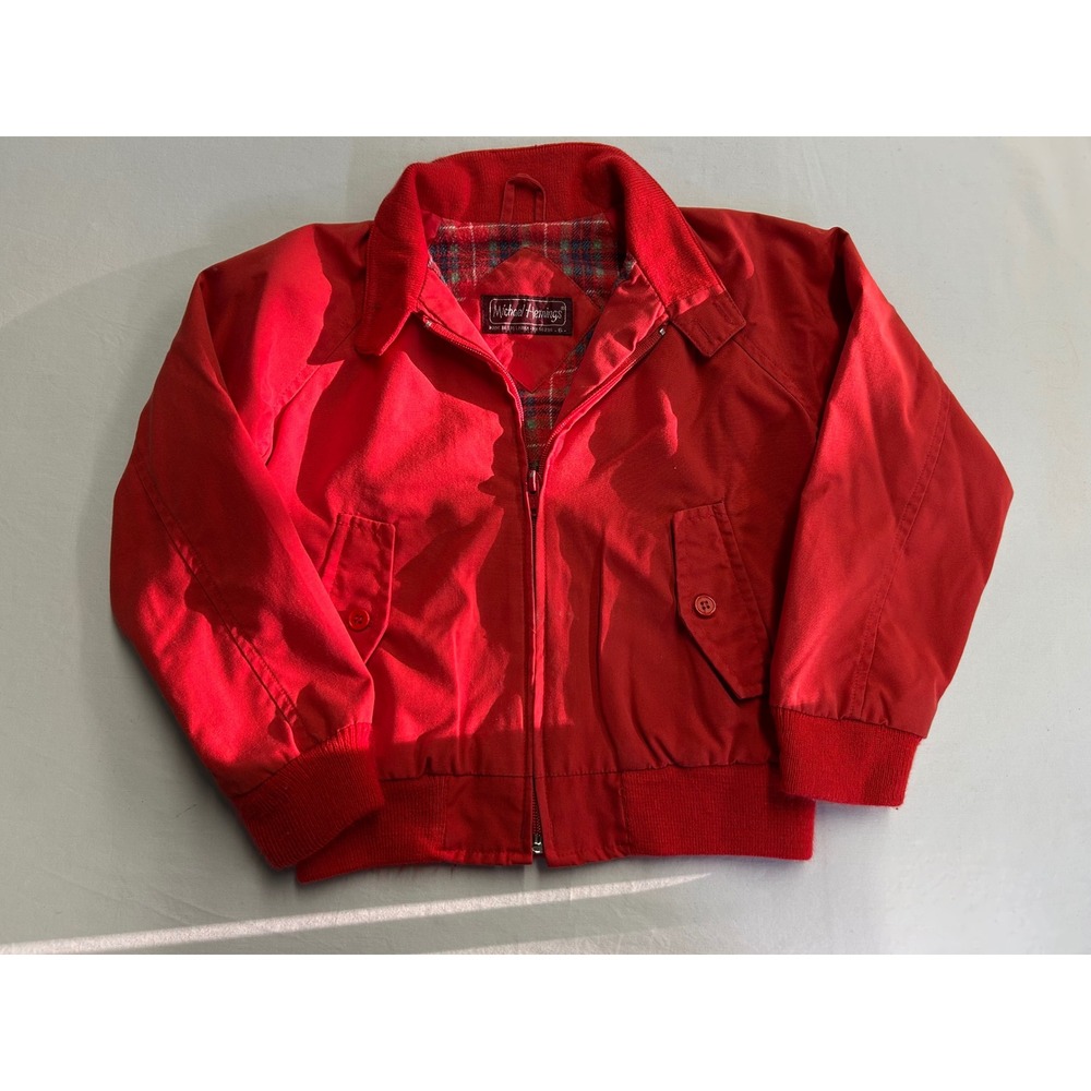 Vintage Michael Hemings Kids Red Harrington Jacket Plaid Lined Bomber Size 6